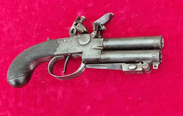 Double Barrelled Tap Action Flintlock Pistol by J. WHITEHOUSE West Bromwich. Ref 4296 Was £1,800 now