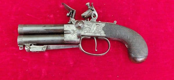 Double Barrelled Tap Action Flintlock Pistol by J. WHITEHOUSE West Bromwich. Ref 4296 Was £1,800 now