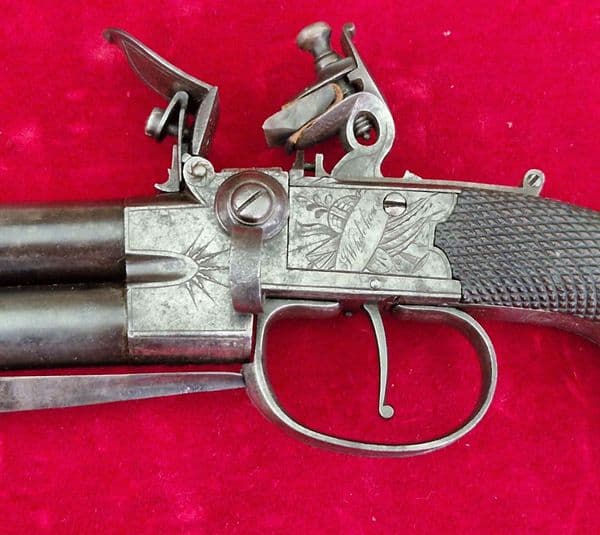 Double Barrelled Tap Action Flintlock Pistol by J. WHITEHOUSE West Bromwich. Ref 4296 Was £1,800 now