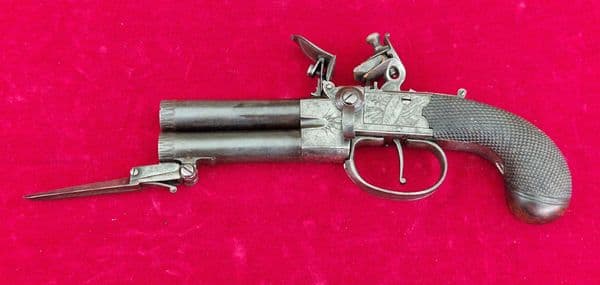 Double Barrelled Tap Action Flintlock Pistol by J. WHITEHOUSE West Bromwich. Ref 4296 Was £1,800 now