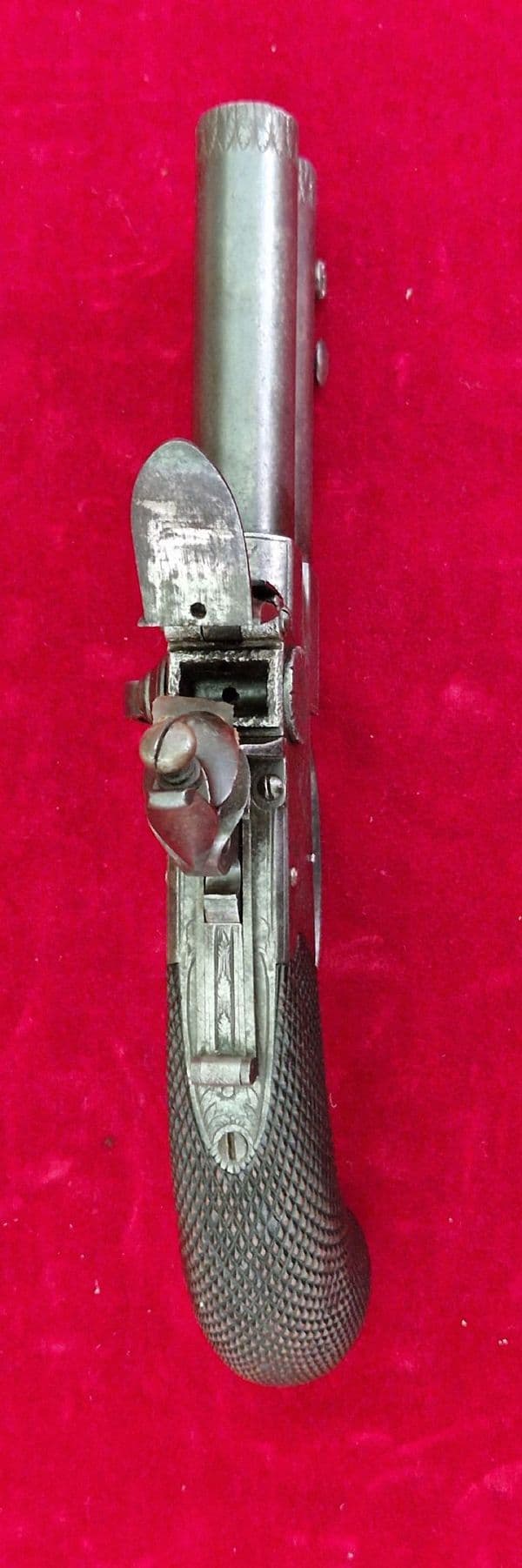 Double Barrelled Tap Action Flintlock Pistol by J. WHITEHOUSE West Bromwich. Ref 4296 Was £1,800 now