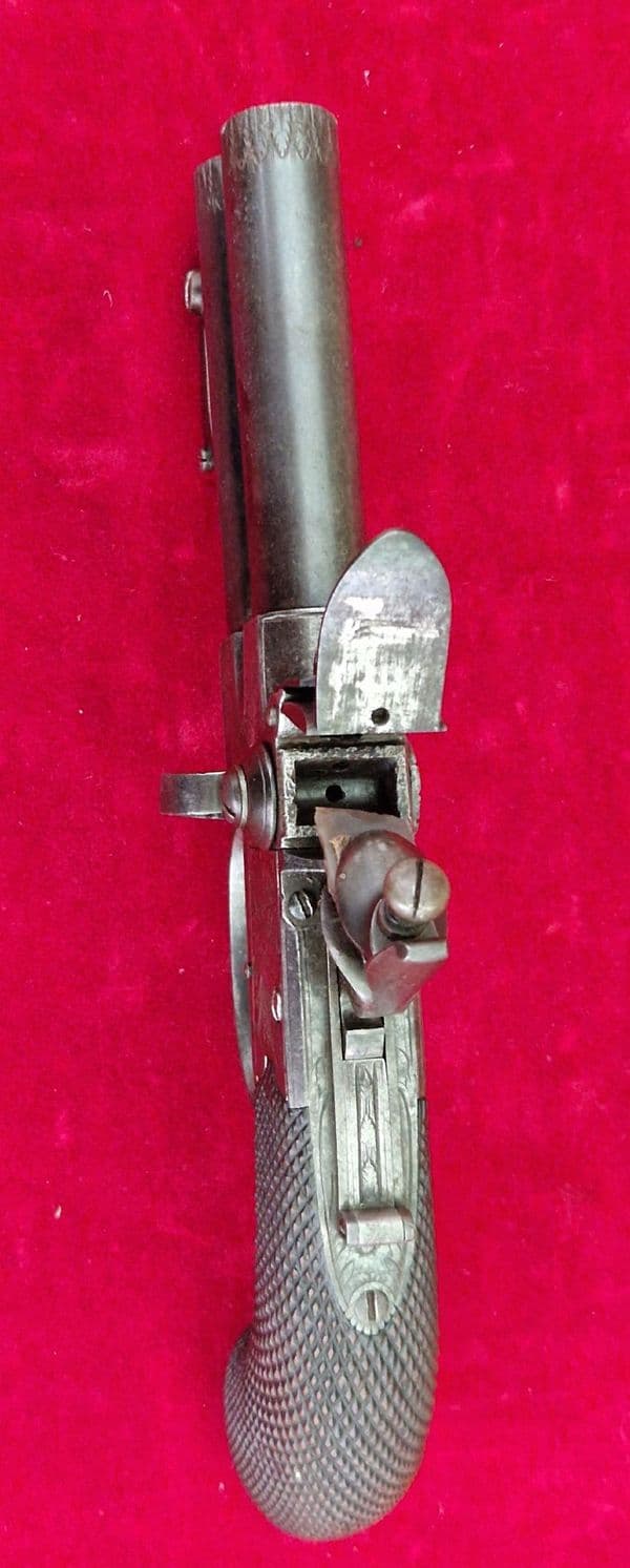 Double Barrelled Tap Action Flintlock Pistol by J. WHITEHOUSE West Bromwich. Ref 4296 Was £1,800 now