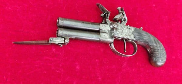Double Barrelled Tap Action Flintlock Pistol by J. WHITEHOUSE West Bromwich. Ref 4296 Was £1,800 now