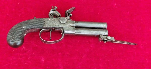 Double Barrelled Tap Action Flintlock Pistol by J. WHITEHOUSE West Bromwich. Ref 4296 Was £1,800 now