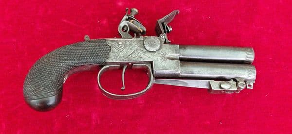 Double Barrelled Tap Action Flintlock Pistol by J. WHITEHOUSE West Bromwich. Ref 4296 Was £1,800 now
