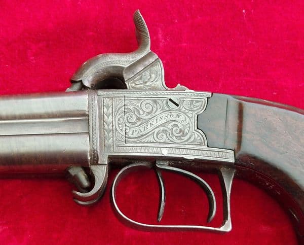 Irish four barrel percussion travelling pistol, by Parkinson DUBLIN. Ref 4407. Was £2,850 now