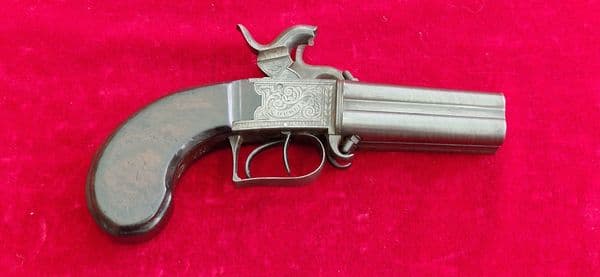 Irish four barrel percussion travelling pistol, by Parkinson DUBLIN. Ref 4407. Was £2,850 now