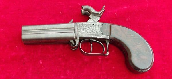 Irish four barrel percussion travelling pistol, by Parkinson DUBLIN. Ref 4407. Was £2,850 now