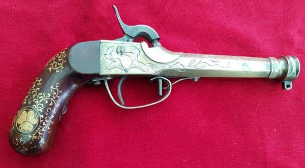 Japanese brass percussion pistol. Good condition.  Ref  2143. Was £1,500 now