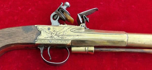 Napoleonic brass Flintlock Blunderbuss Officer's pistol by J. CASH. Ref 3786. Was £2,500 now