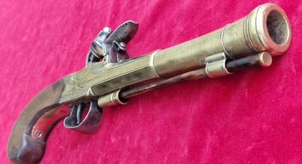 Napoleonic brass Flintlock Blunderbuss Officer's pistol by J. CASH. Ref 3786. Was £2,500 now
