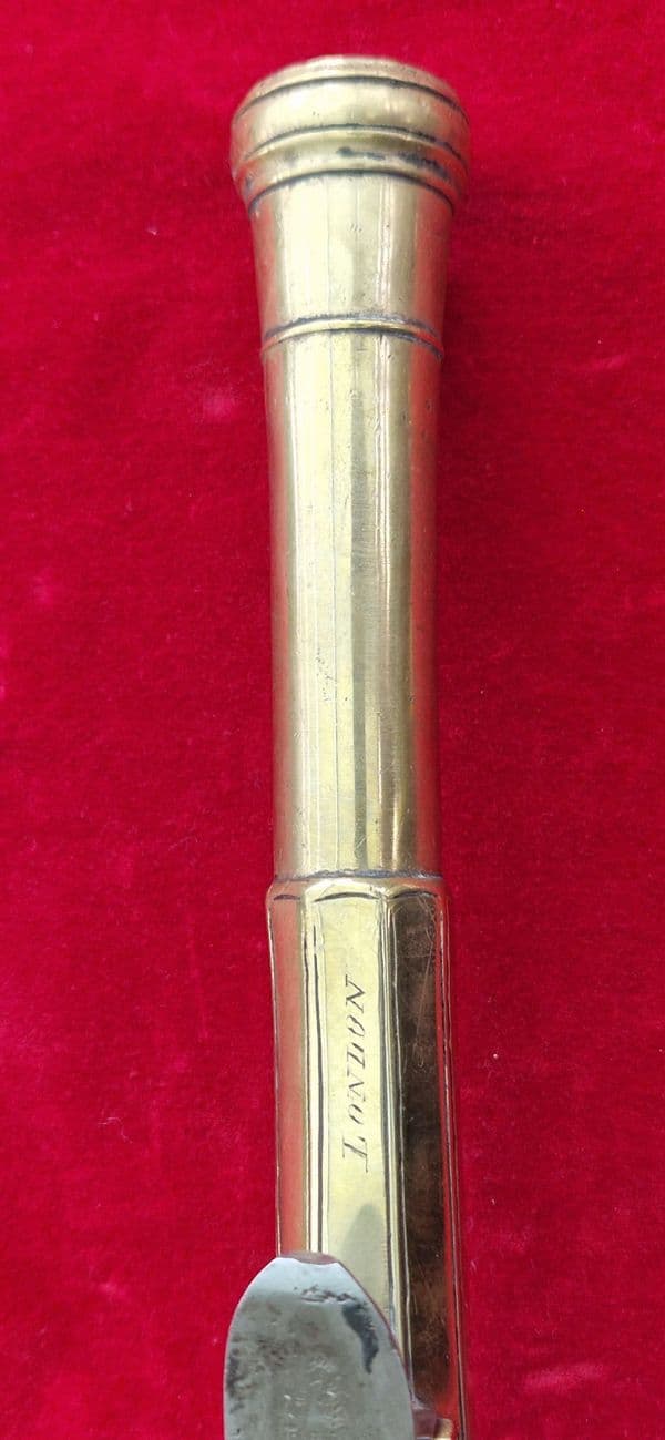 Napoleonic brass Flintlock Blunderbuss Officer's pistol by J. CASH. Ref 3786. Was £2,500 now