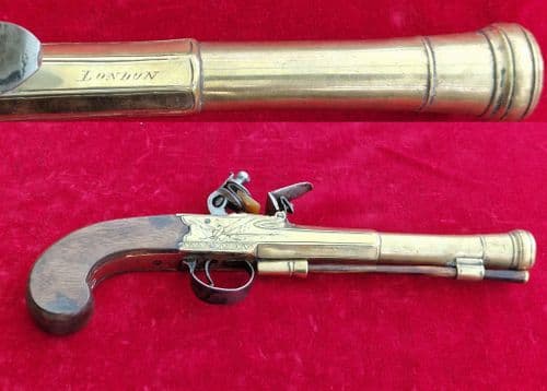 Napoleonic brass Flintlock Blunderbuss Officer's pistol by J. CASH. Ref 3786. Was £2,500 now