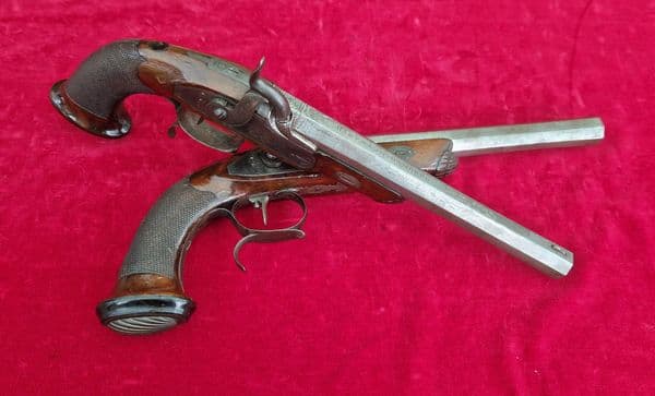 Pair of German .58 calibre  percussion target pistols by Hartmann Hamburg. Ref 4334. Was 1,800 now