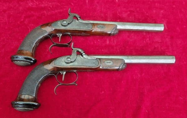 Pair of German .58 calibre  percussion target pistols by Hartmann Hamburg. Ref 4334. Was 1,800 now