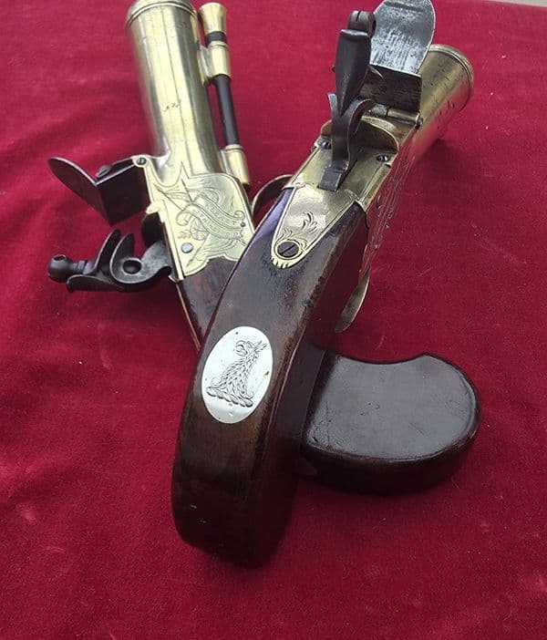 Pair of Napoleonic era English brass blunderbuss pistols by Goodwin & Co. Ref  4685. Was £5650 now