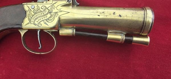 Pair of Napoleonic era English brass blunderbuss pistols by Goodwin & Co. Ref  4685. Was £5650 now
