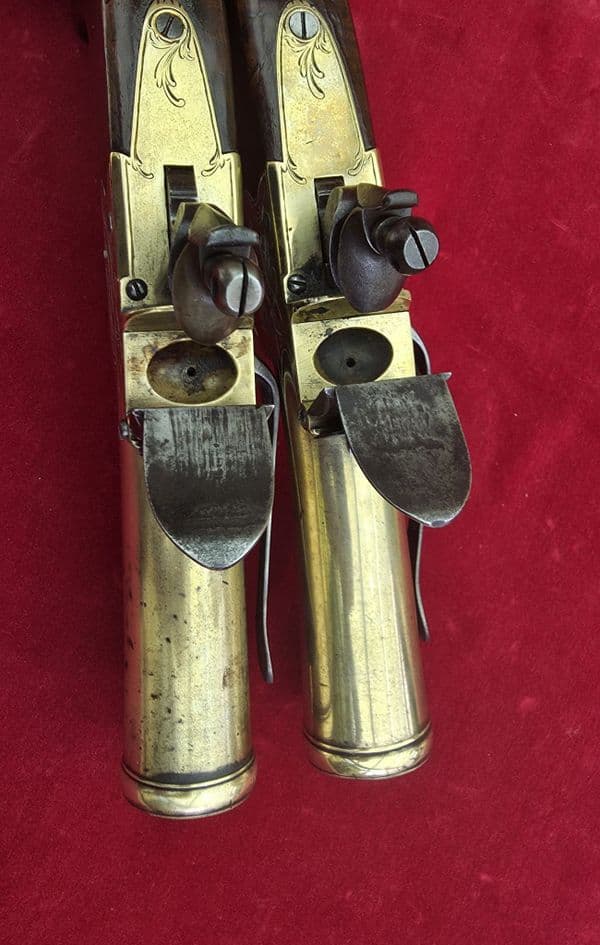 Pair of Napoleonic era English brass blunderbuss pistols by Goodwin & Co. Ref  4685. Was £5650 now