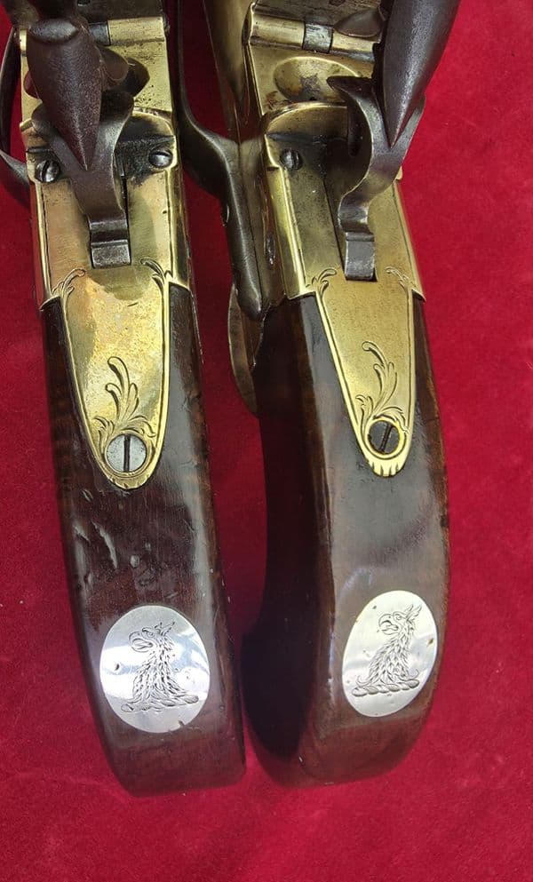 Pair of Napoleonic era English brass blunderbuss pistols by Goodwin & Co. Ref  4685. Was £5650 now