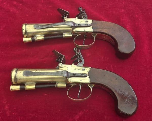 Pair of Napoleonic era English brass blunderbuss pistols by Goodwin & Co. Ref  4685. Was £5650 now