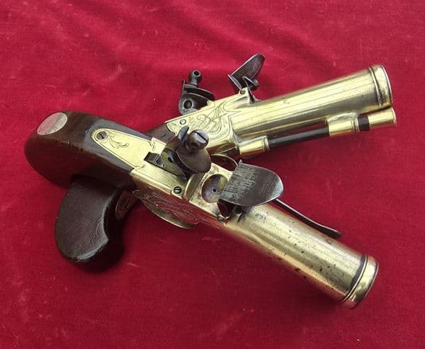Pair of Napoleonic era English brass blunderbuss pistols by Goodwin & Co. Ref  4685. Was £5650 now