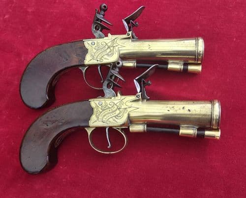 Pair of Napoleonic era English brass blunderbuss pistols by Goodwin & Co. Ref 4685. Was £5650 now
