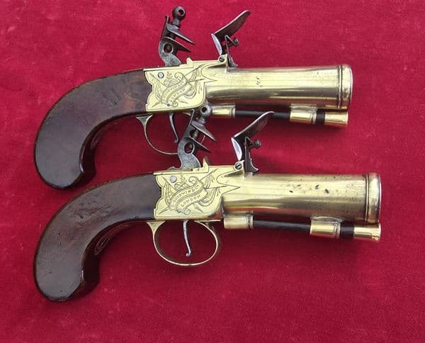 Pair of Napoleonic era English brass blunderbuss pistols by Goodwin & Co. Ref 4685. Was £5650 now