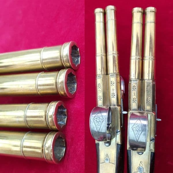 Pair of  Queen Anne silver mounted double  barrel  flintlocks  by Barbar. Ref 2533. Was £11,500 now