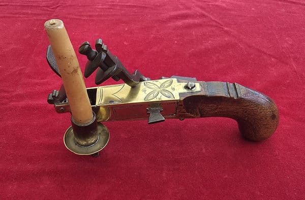Rare 18th century flintlock tinderlighter/ candlestick, Ref 4673. Was £950 now