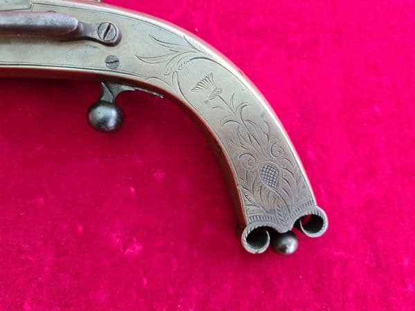 Scottish Rams horn brass Highlander's flintlock pistol by ROSS EDINBURGH. Ref 3743. Was £5,850  now