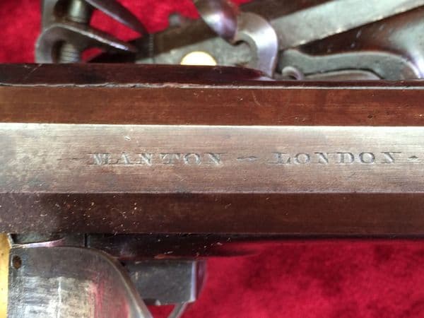 X X SOLD X X  A Pair of flintlock duelling pistols by Manton, good condition. Ref 6542.