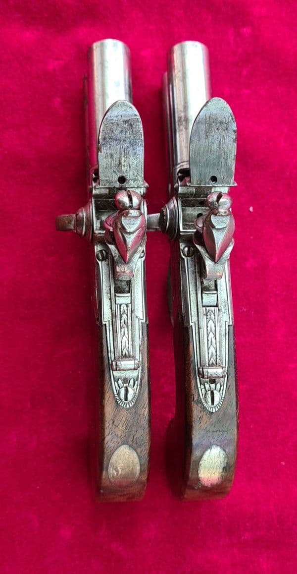 X X SOLD X X Pair of English over & Under double barrel  flintlock pistols by Richardson. Ref 3755