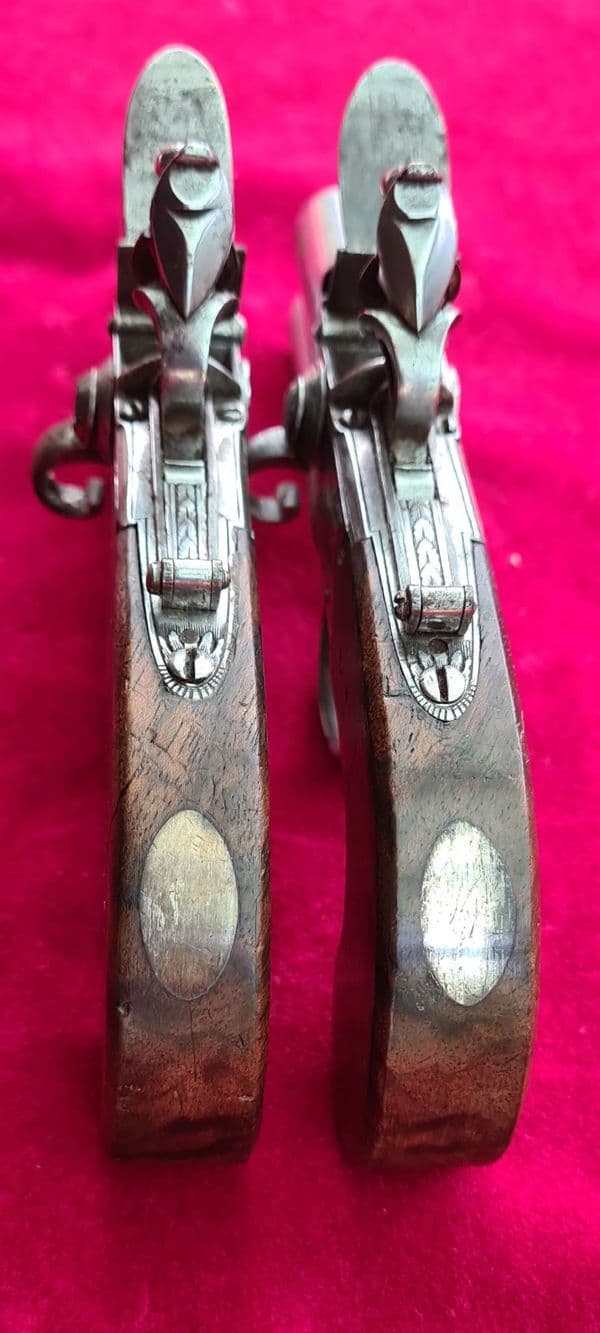X X SOLD X X Pair of English over & Under double barrel  flintlock pistols by Richardson. Ref 3755