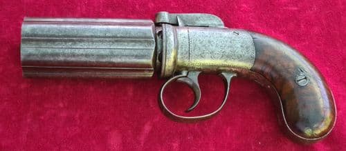 X X X SOL D XXX  6 shot bar-hammer .40 cal percussion pepper-box by J. BENTLEY LIVERPOOL. Ref  2635