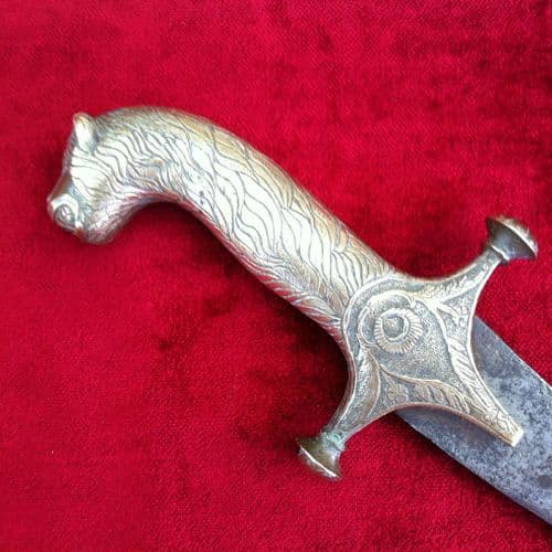 X X X SOLD X X  A rare Indian sword with a bronze hilt and Tigers head Pommel. Curved blade with a 