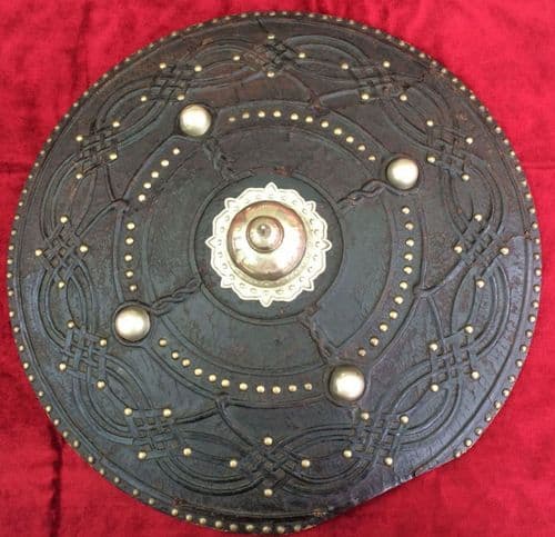 X X X SOLD X X A Scottish Highlander's wood & leather Targe or shield. Ref 8799.