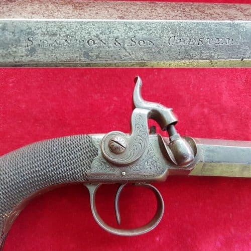 X X X SOLD X X A side-hammer percussion pistol by Stanton & Son of Chester. Circa 1846-50. Ref 1271.