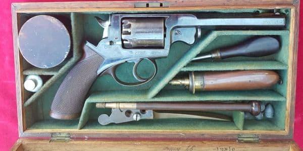X X X  SOLD X X A very Fine Cased Adam's 5 shot 54 bore Double Action Percussion Revolver. Ref 2315.