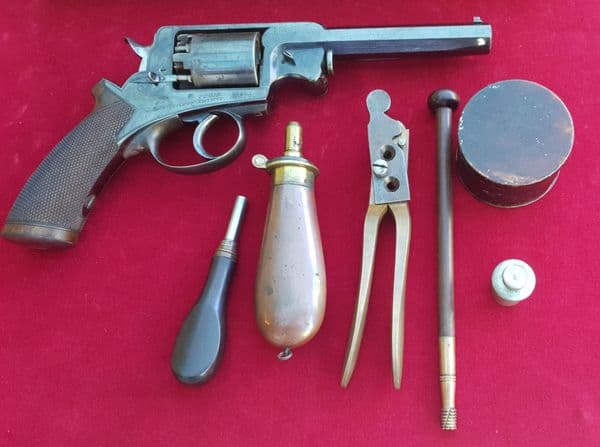 X X X  SOLD X X A very Fine Cased Adam's 5 shot 54 bore Double Action Percussion Revolver. Ref 2315.