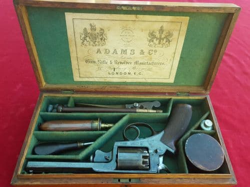 X X X  SOLD X X A very Fine Cased Adam's 5 shot 54 bore Double Action Percussion Revolver. Ref 2315.