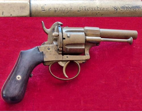 X X X SOLD X X bronze 6 shot 11mm calibre, pin-fire revolver by Le Page Moutier. C. 1865. Ref  3817.
