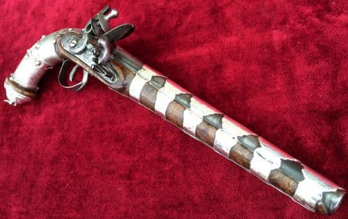 X X X SOLD X X Caucasian or Russian silver metal covered Flintlock Pistol. Good condition. Ref 8704.