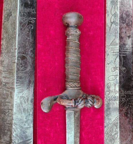 X X X SOLD X X Medieval Pillow sword with Latin engraving, probably German circa 1600. Ref 3656.