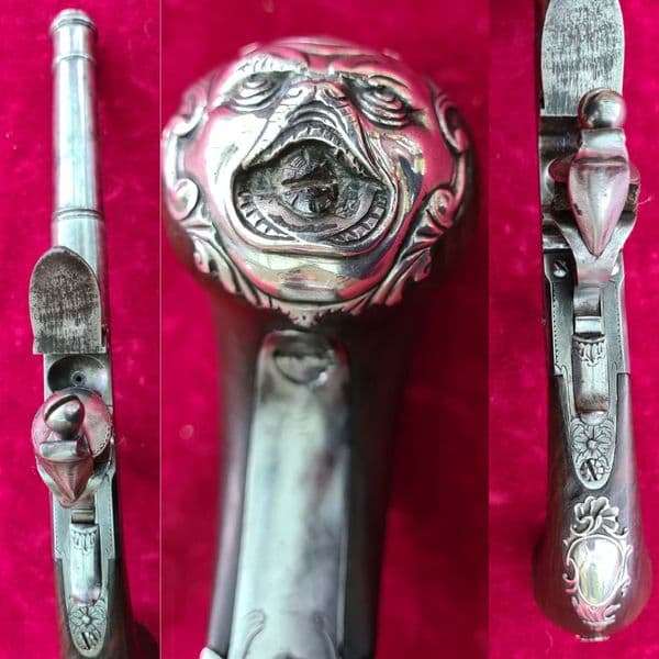 X X X SOLD X X Queen Anne cannon barrel silver mounted flintlock pistol by Heylin . C.1780. Ref 3229