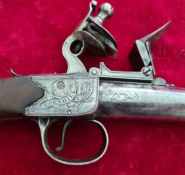 X X X SOLD X X Queen Anne cannon barrel silver mounted flintlock pistol by Heylin . C.1780. Ref 3229