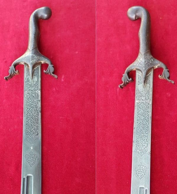 X X  X SOLD X X Silver Mounted Shamshir sword in original silver mounted Leather scabbard. Ref 2671