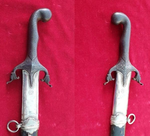 X X  X SOLD X X Silver Mounted Shamshir sword in original silver mounted Leather scabbard. Ref 2671