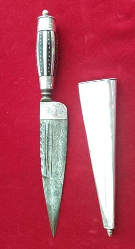 X X X SOLD X X  X  A 19th century Spanish silver mounted dagger inlaid wood & silver hilt. Ref 1347