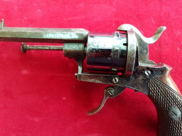 X  X X SOLD X X X  A  7 mm antique pin-fire revolver with folding trigger. Ref 1121.