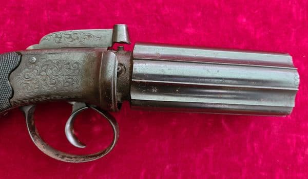 X X X  SOLD  X X X  A  British 6 shot percussion pepperbox revolver by Snowdon Alnwick. Ref 3331